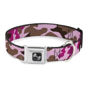 Camo Pink Polyester Dog Collar with Buckle Closure 15-26" Neck Large