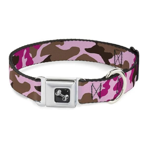 Camo Pink Polyester Dog Collar with Buckle Closure 15-26" Neck Large