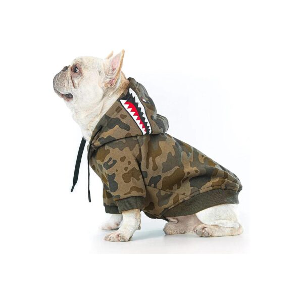 Camouflage Dog Hoodie with Shark Mouth Design and Brushed Fleece Lining for Small Dogs