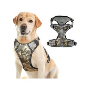 CamouflageDog Harness for Large Dogs with Soft Handle and Breathable Mesh Material