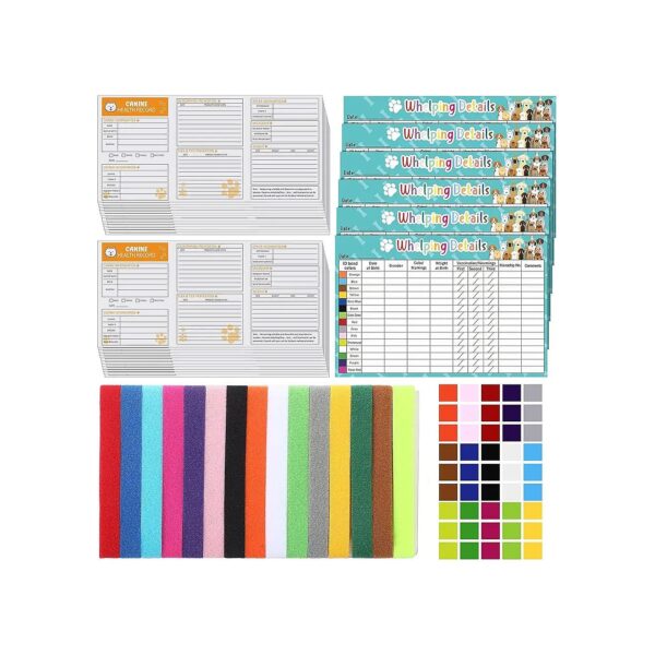 Canine Health Record Booklets and Puppy Whelping Collar Kit with Color Matching Stickers