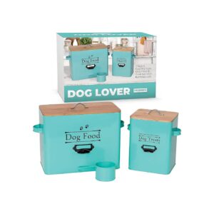 Capacity Metal Dog Food Storage Container with Teal Finish and Bamboo Accents