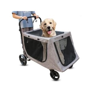 Capacity Pet Stroller for Large Dogs, Anti-Rust Painted Steel Frame, Grey