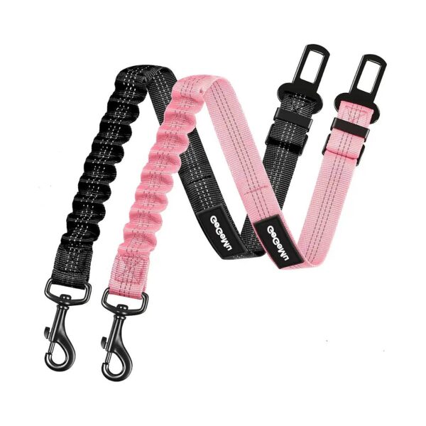 Car Seat Belt Black + Pink Pet Car Barrier with Mesh Storage Net and Adjustable Hooks