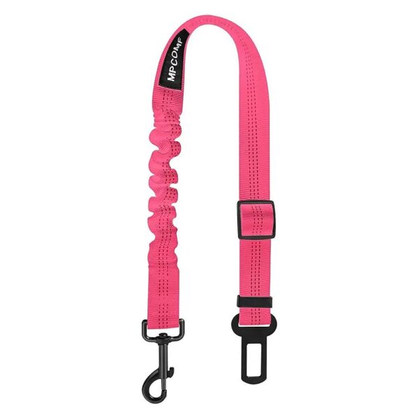 Car Seat Belt Harness for Dogs in Pink Nylon with Elastic Buffer and Adjustable Length