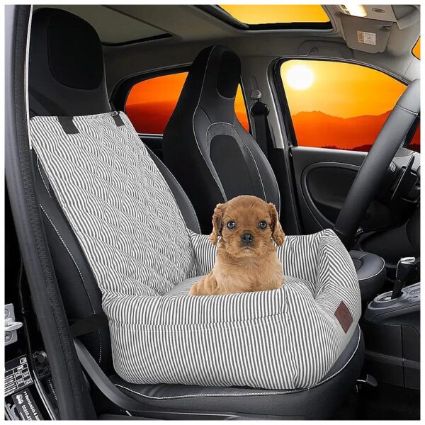 Car Seat for Small Dogs with Clip-On Leash and Storage Pockets