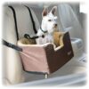 Car Window View Tan Dog Booster Seat with Soft Foam Bolster for Petite Pets