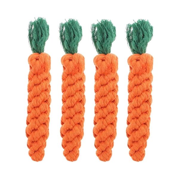 Carrot-Shaped Pet Chew Toy, 4 Pieces, Cotton Rope, Durable, Healthy Chewing