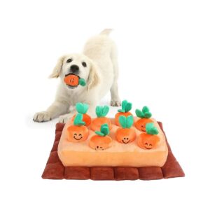 Carrot Snuffle Mat with Plush Food Puzzle and Treats for Small Medium Breed Dogs