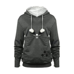 Casual and Comfortable Long Sleeve Pullover Sweatshirt with Pet Pouch and Hoodie