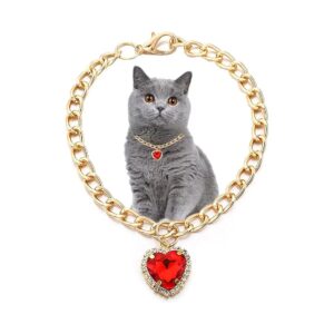 Cat Accessory Red Heart Rhinestone Necklace for Pet Costume, Lightweight and Adjustable