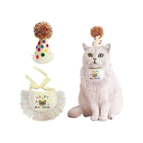 Cat Birthday Scarf and Hat Decoration Set with Comfortable Lace Fabric