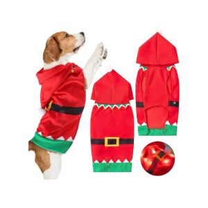 Cat Dog Christmas Outfit Set with LED Lights and Hat for Medium Pets