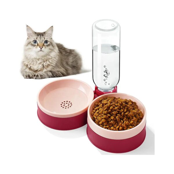 Cat Food and Water Bowl Set with Automatic Water Supply for Cats and Small Dogs