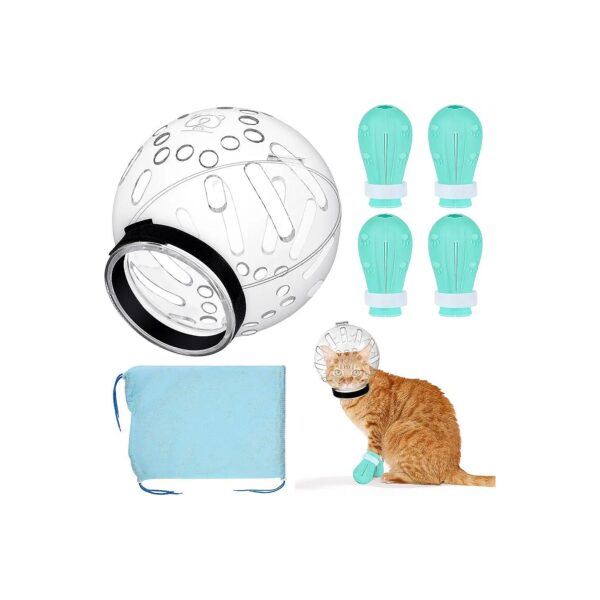 Cat Grooming Helmet with Soft and Comfortable Silicone Paw Covers