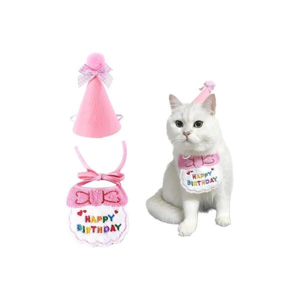 Cat and Dog Birthday Outfit Soft Fabric Scarf and EVA Party Hat Set Adjustable Neck Size