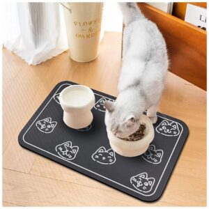 Cat and Dog Food Mats for Messy Drinkers Super Absorbent Anti-Slip Feeding Pads Dark Grey