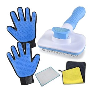 Cat and Dog Hair Brush Kit with Rubber Gloves for Gentle Hair Removal and Skin Protection