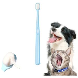 Cat and Small Dog Pet Toothbrush with Soft Silicone Head and Deep Cleaning Design