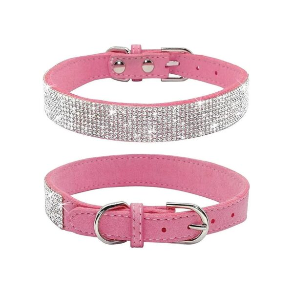 Catching Pink Pet Collar with Rhinestones, Soft Velvet, and Adjustable Buckle