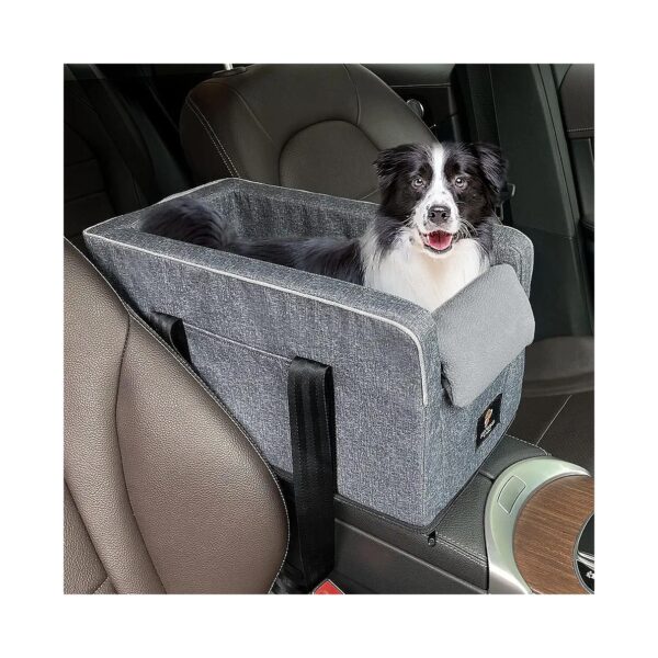 Center Console Dog Car Seat with Adjustable Straps and Safety Tethers for Small Pets