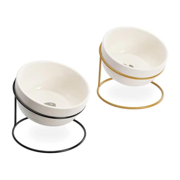 Ceramic Cat Food Bowls with Metal Stands for Indoor and Outdoor Pets