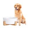 Ceramic Dog Bowl with Extra High Capacity (8 Cup) and Non Slip Wood Stand for Large Dogs