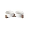 Ceramic Dog Bowls with Acacia Wood Stand for Small to Medium Pets