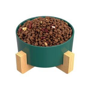 Ceramic Food and Water Bowl Set with Bamboo Stand for Small Dogs and Cats