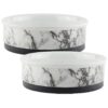 Ceramic Pet Bowl Collection Small Marble Design Durable Non-Slip Bottom White 2 Count