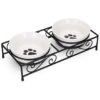 Ceramic Pet Bowls for Cats and Small Dogs with Non-Slip Stand, 8 oz Each