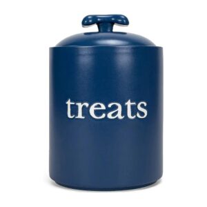 Ceramic Pet Treat Canister with Navy Blue Finish and 8x6 Dimensions