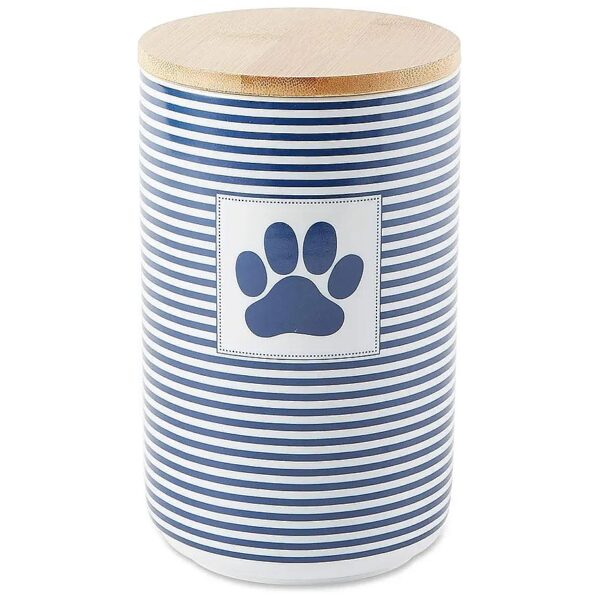 Ceramic Treat Canister with Nautical Blue Pattern, 5 Cup Capacity for Pet Food and Treats