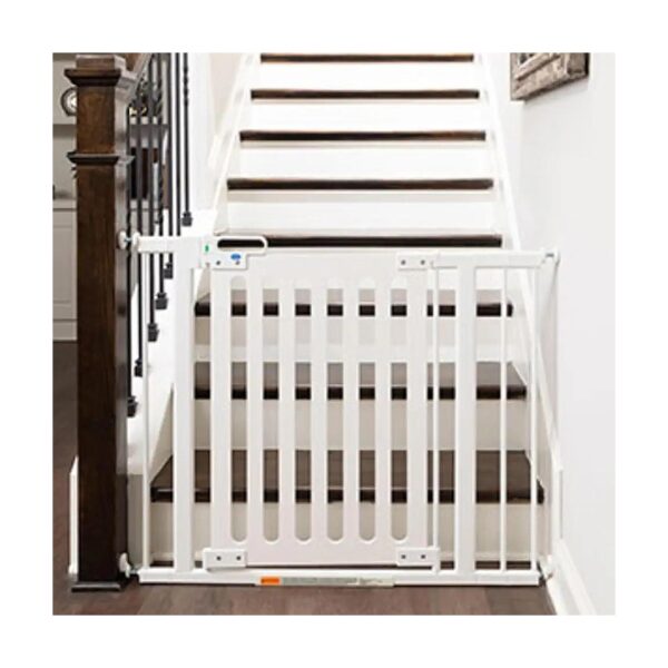 Certified White Baby Safety Gate for European Standards with Furniture Grade Wood Accent