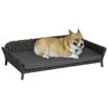 Charcoal Grey Wicker Dog Bed with Soft Cushion and Steel Frame for Large Medium Dogs