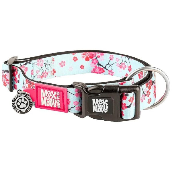 Cherry Blossom Floral Dog Collar with Adjustable Sizes and Waterproof Material