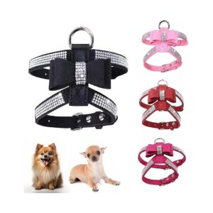 Chest Strap Dog Vest Harness with Sparkling Rhinestone and Bows for Small Pet Breed Dogs