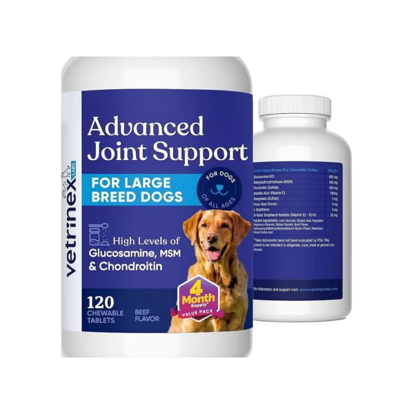 Chewable Glucosamine Chondroitin MSM Joint Support Tablets for Large Breed Dogs