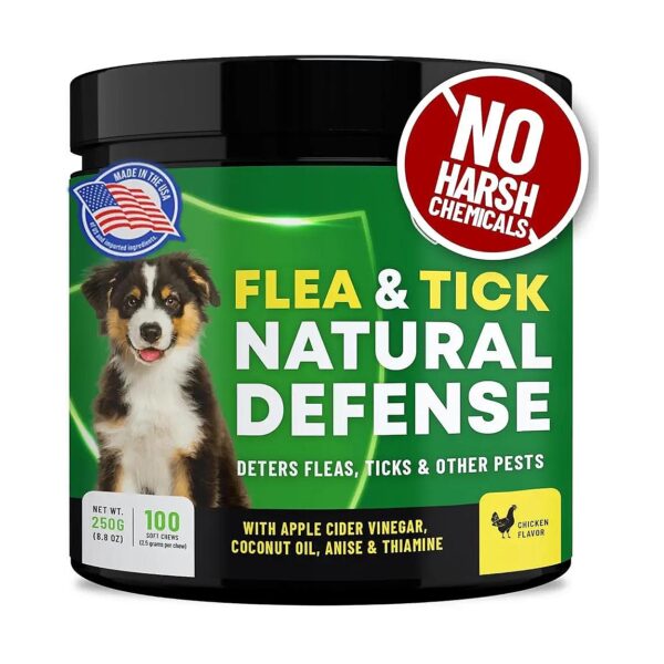 Chicken Flavor Flea and Tick Chews for Dogs - 100 Easy-To-Administer Pills