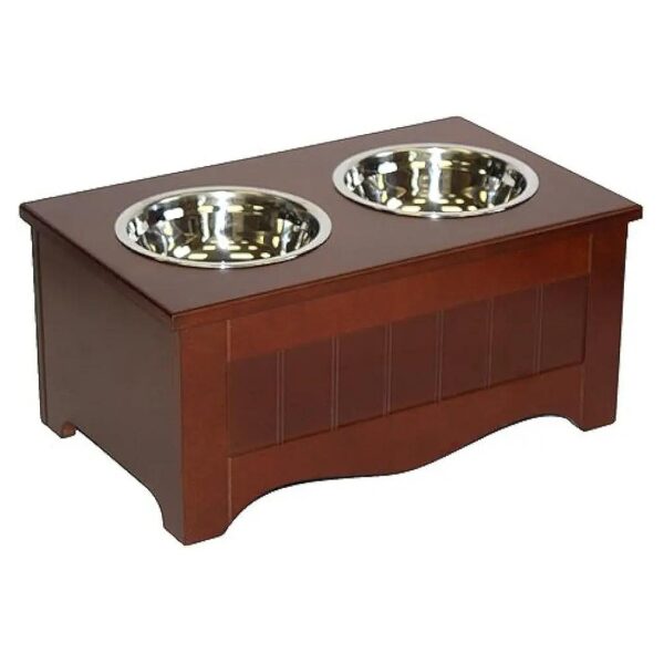 Chocolate Brown MDF Small Pet Food Server Box with Elevated Dining Surface and Storage