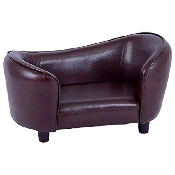 Chocolate Brown Synthetic Leather Dog Sofa, Adjustable Size for Small Breeds up to 18 Lbs