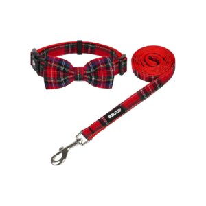 Christmas Buffalo Dog Collar and Leash Set with Removable Bowtie