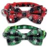 Christmas Buffalo Snowflake Dog Collar with Removable Bow Tie for Small Dogs