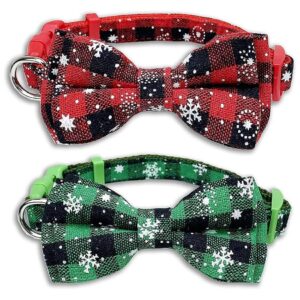 Christmas Buffalo Snowflake Dog Collar with Removable Bow Tie for Small Dogs