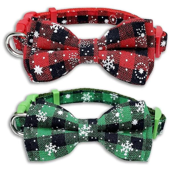 Christmas Buffalo Snowflake Dog Collar with Removable Bow Tie for Small Dogs