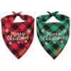 Christmas Dog Accessories Kit with 2 Pack Plaid Bandanas for Large Breed Pets