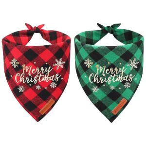 Christmas Dog Accessories Kit with 2 Pack Plaid Bandanas for Large Breed Pets