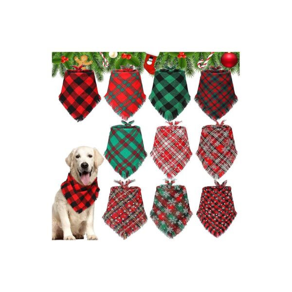 Christmas Dog Bandana Classic Buffalo Plaid Snowflake Pet Accessories Scarf Tassels Bibs