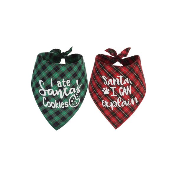 Christmas Dog Bandanas Red and Green Plaid Two-Piece Set with Adjustable Neck