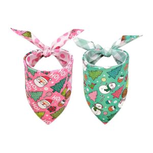 Christmas Dog Bandanas for Small Pups - 2 Pack of Soft and Durable Triangle Scarves